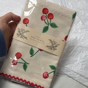 Rifle Paper Co. Cherry Print Tea Towel - Cream with Red and Green